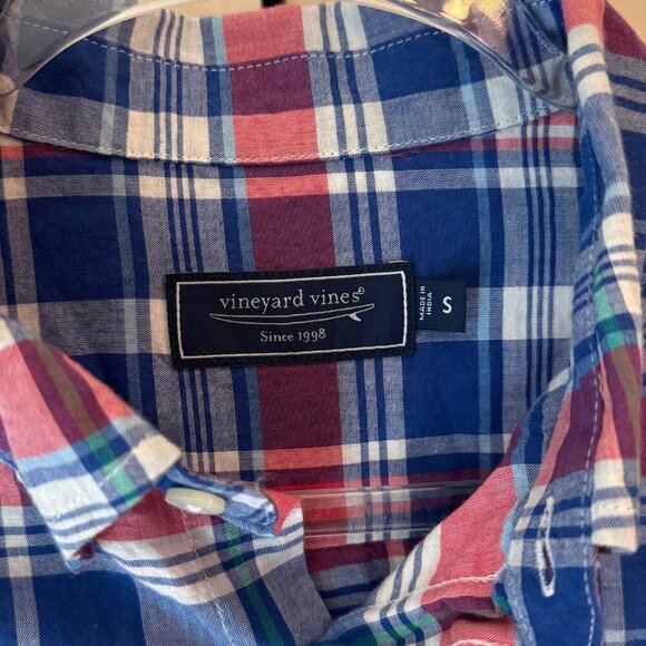 Vineyard Vines Red White Blue Plaid Whale Logo Button-Down Shirt | Size S - Picture 3 of 9